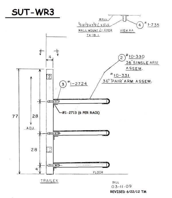 Trailex SYT-WR4 Wall Rack for Canoe3s or Kayaks